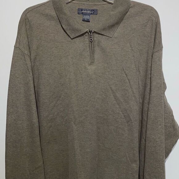 Eddie Bauer Mens Gray Cotton Long Sleeve Quarter Zip Pullover Polo Shirt Size XL - Picture 1 of 8